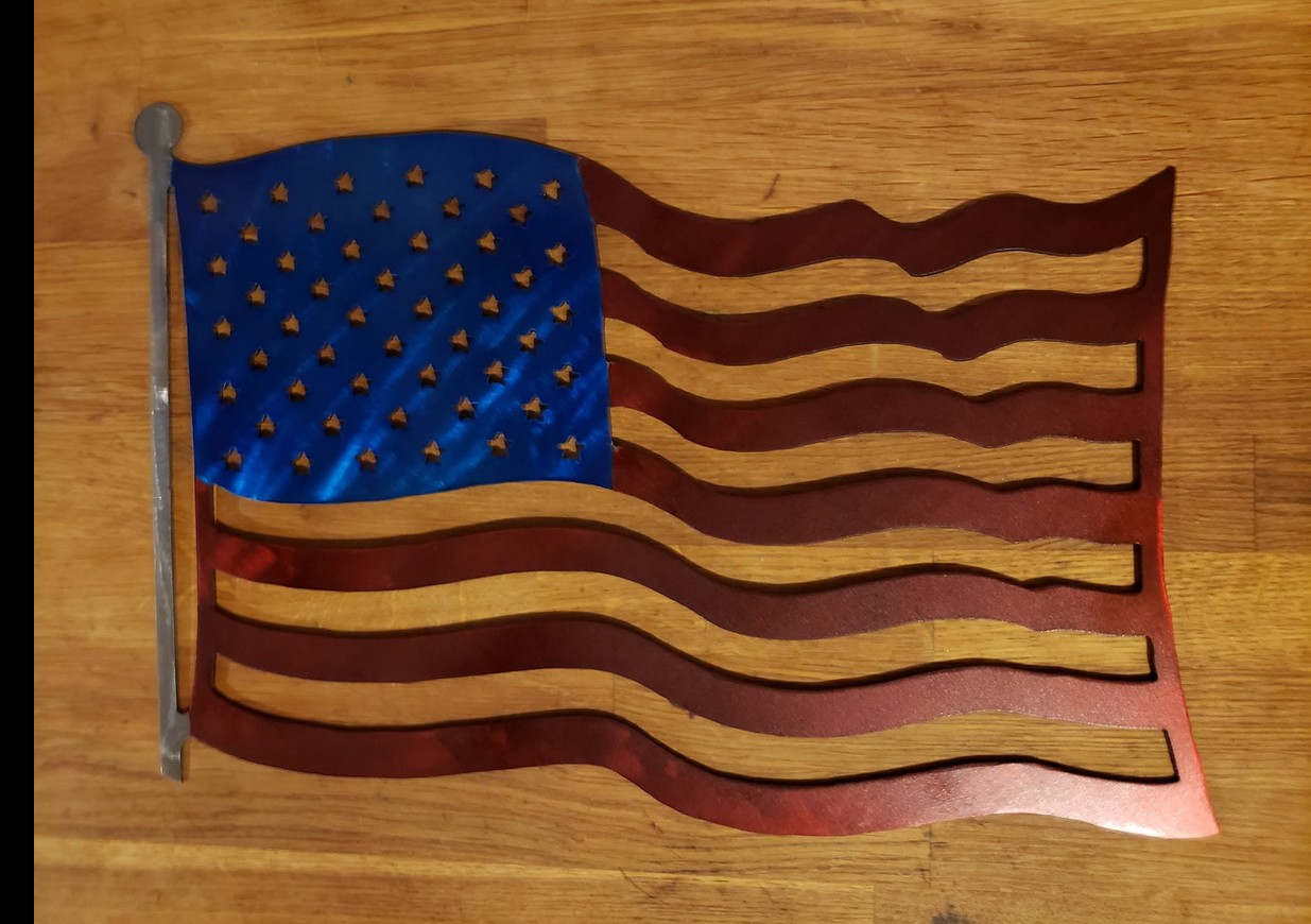 Custom American flag cut from metal